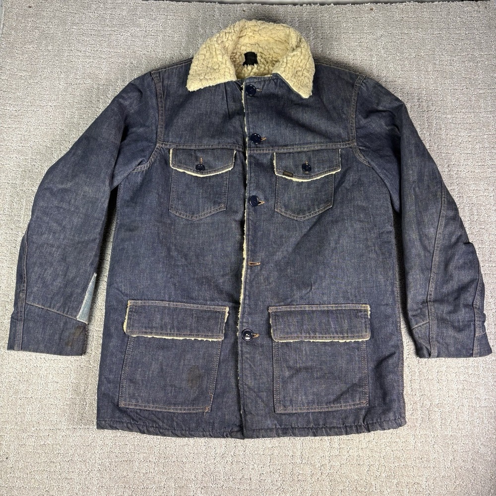 Vintage 60s/70s Sears Roebucks Sherpa Lined Denim Chore Coat Jacket Men's 44-XL
